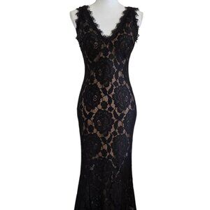Avery G V-neck Black Lace Full Length Gown Size 6